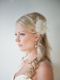 wedding photo - Wedding Hair Accessory, Feather Hair Clip,  Wedding Fascinator, Bridal Headpiece, Ivory and Light Gold - SIMONE