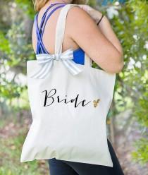 wedding photo - Bride Tote Bag for Bridal Shower Gift, Canvas Bag for Bride to Be, Striped Ribbon Bag for Gift for Wedding Bridal Shower  ( Item - BBR300)