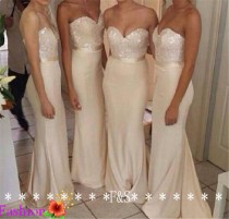 wedding photo - April's Bridesmaids  - light gold sequin bodice and matching elastic satin skirts