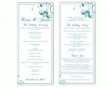 wedding photo -  Wedding Program Template DIY Editable Word File Instant Download Program Teal Blue Program Floral Program Printable Wedding Program 4x9.25