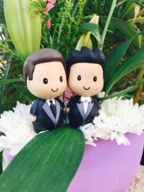 wedding photo - Same Sex Wedding Cake Toppers - Two Grooms - Male Gay Homosexual LGBT Cute Custom Personalized Decoration Groom Gift + Free Shipping!