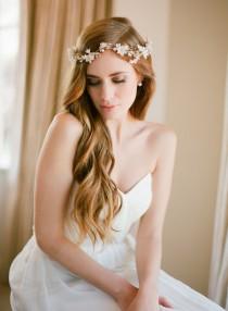 wedding photo - EDEN floral bridal headpiece with pearls