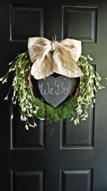 wedding photo - Rustic Wedding Wildflower Wreath, Wreath With Chalkboard, Heart Wreath, Lace and Burlap Wreath, Wedding Decoration, Moss and Burlap Wedding