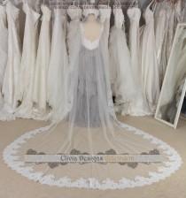 wedding photo - Lace Veil-1 Tier Ivory Cathedral Veil With Lace Trim, Custom Cathedral Lace Veil, Chapel Lace Veil,Royal Lace Veil,Cathedral Wedding Veil