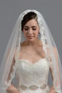 wedding photo - Mantilla bridal wedding veil fingertip alencon lace