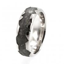 wedding photo - Cool Meteorite Platinum Ring, Platinum Wedding Band for Men, Unique Mens Ring Wavy Profile
