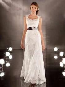 wedding photo - Luxurious Sheath Wedding Dress Overlay Lace Illusion Neckline and Keyhole Back