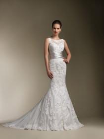 wedding photo - Sheer Lace Neckline Sweetheart Embroidered Wedding Dress with Lace Trumpet Skirt