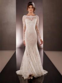 wedding photo -  Illusion Long Sleeves Bateau Neckline Embroidered Wedding Dresses with Low V-back