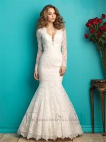 wedding photo -  Long Sleeves Plunging V-neck Lace Wedding Dress with Sheer Illusion Back