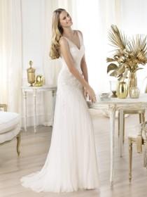 wedding photo -  Elegant Semi-sheer Draped V-neck Lace Applique A-line Wedding Dress