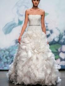 wedding photo -  Luxury Silk White Strapless Fall Wedding Dress with Organza Ball Gown Skirt