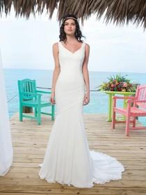 wedding photo -  Chapel Length Train Chiffon Mermaid Wedding Gown With Asymmetric Embellishment Back