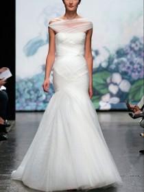wedding photo -  Luxury Silk White Trumpet Off-the-shoulder Fall Wedding Dress