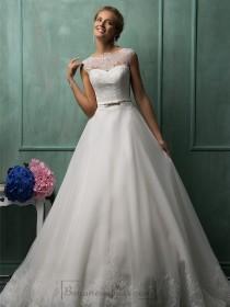wedding photo - Cap Sleeves Illusion Neckline A-line Wedding Dresses
