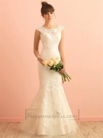 wedding photo - Gorgeous Scoop Neckline Mermaid Lace Wedding Dress with Illusion Back