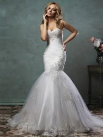 wedding photo - Strapless Sweetheart Embroidered Bodice Mermaid Wedding Dress
