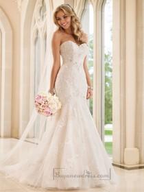 wedding photo -  Strapless Sweetheart Fit and Flare Crystals Beading Lace Wedding Dresses