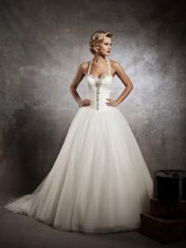 wedding photo -  Designer Sweetheart Beaded Neck Ball Gown Wedding Dress with Deep V-back
