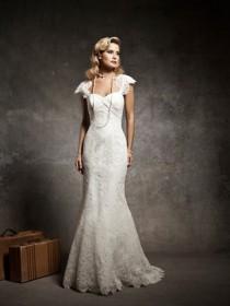wedding photo -  Lace Cap Sleeves Sweetheart Mermaid Wedding Dress with Sweep Train