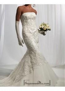 wedding photo -  Beautiful Elegant Satin & lace & tulle Mermaid Strapless Wedding Dress In Great Handwork