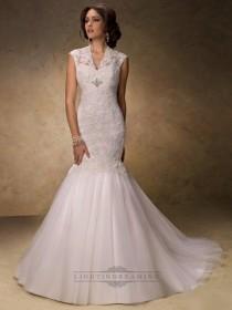 wedding photo -  Fit and Flare V-neck Lace Wedding Dress with Illusion Sleeves