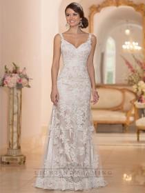 wedding photo - Elegant Straps Sheath Lace Over Wedding Dress with Low Back - LightIndreaming.com