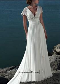 wedding photo -  A-line V-neck Chapel Wedding Dress For Your Beach Wedding