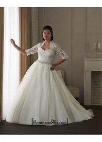 wedding photo -  Alluring Organza & Tulle & Satin Queen Anne Neckline Natural Waistline Ball Gown Plus Size Wedding Dress