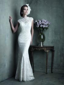 wedding photo -  Elegant High Neckline Cap Sleeves Sheath Lace Wedding Dress