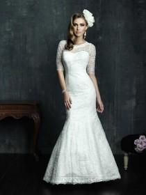 wedding photo -  Half Sleeves Scooped Neckline Wedding Dress with Covered Sheer Lace Back