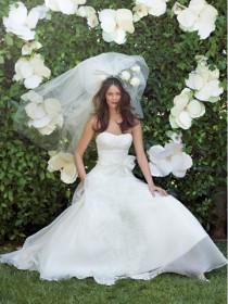 wedding photo -  Ivory Washed Organza Strapless A-line Spring Wedding Dress with Lace Bow Ribbon