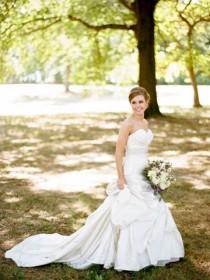 wedding photo -  Traditional Satin Beaded Strapless Sweetheart Wedding Dress with Pick-up Skirt