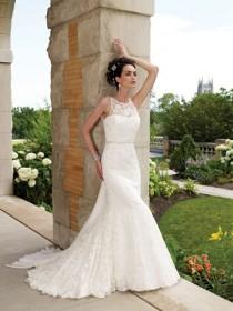 wedding photo -  Sleeveless Lace Slim A-line Wedding Gown with Hand-beaded Boat Neckline