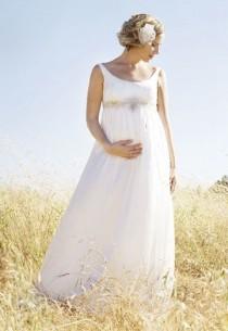 wedding photo -  Ruffles Chiffon Strapless Scoop Empire A-line Long Maternity Wedding Dress