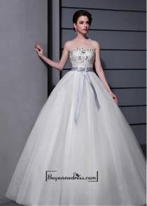 wedding photo -  Alluring Tulle&Satin A-line Strapless Neckline Natural Waistline Wedding Dress