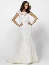 wedding photo -  Lace Boat Neck A-Line Bridal Wedding Gown with Corset Bodice