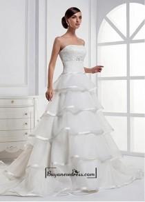 wedding photo -  Amazing Satin & Organza Ball gown Strapless Neckline Natural Waist Bridal Dress With Lace Appliques