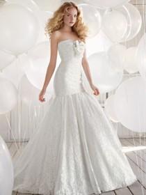 wedding photo -  Strapless Sheen Lace Trumpet Wedding Dress with Blooming Flowers on Bodice