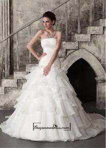 wedding photo -  Amazing Organza & Satin A-line Drop Waist Strapless Chapel Train Wedding Dress