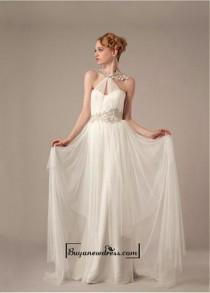 wedding photo -  Amazing Glamorous Tulle & Satin Sheath Halter Neckline Raised Waistline Wedding Dress
