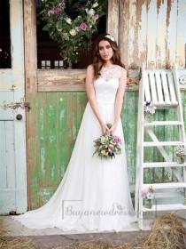wedding photo -  Luxury Illusion Neckline Lace Bodice Wedding Dress