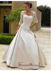 wedding photo -  Beautiful Exquisite Gorgeous Satin Illusion 3 / 4-length Sleeves Wedding Dress In Great Handwork