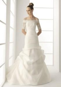 wedding photo -  Ruffles Off-the-Shoulder A-line Organza Elegant Wedding Dress with lace Sleeves