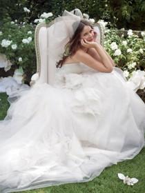 wedding photo -  Dropped Waist Strapless Ball Gown Wedding Dress with Layered Skirt and Draped Bodice