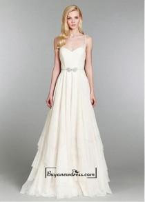 wedding photo -  Attractive Tulle & Satin A-line Spaghetti Straps Natural Waistline Wedding Dress