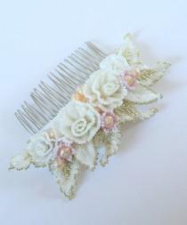 wedding photo - Hand Beaded Flowers and Leaves Hair Comb Perfect for the Bride