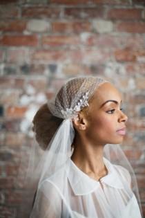wedding photo - Silk tulle juliet cap veil - 1930s vintage style veil with french net and beaded floral lace - chapel length, waltz length, cathedral length