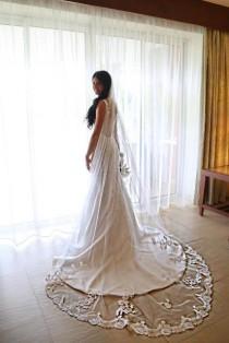 wedding photo - Wedding veil with training mantilla. Cathedral veil 108" length.