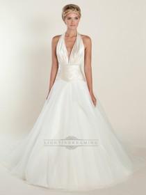 wedding photo -  A-line Plunging Halter Ball Gown Wedding Dress with Ruched Bodice